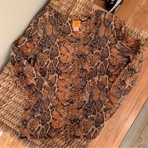 Ruby Rd. Cotton Snake Skin 3/4 Sleeve Top with Embellished Jewel Neckline